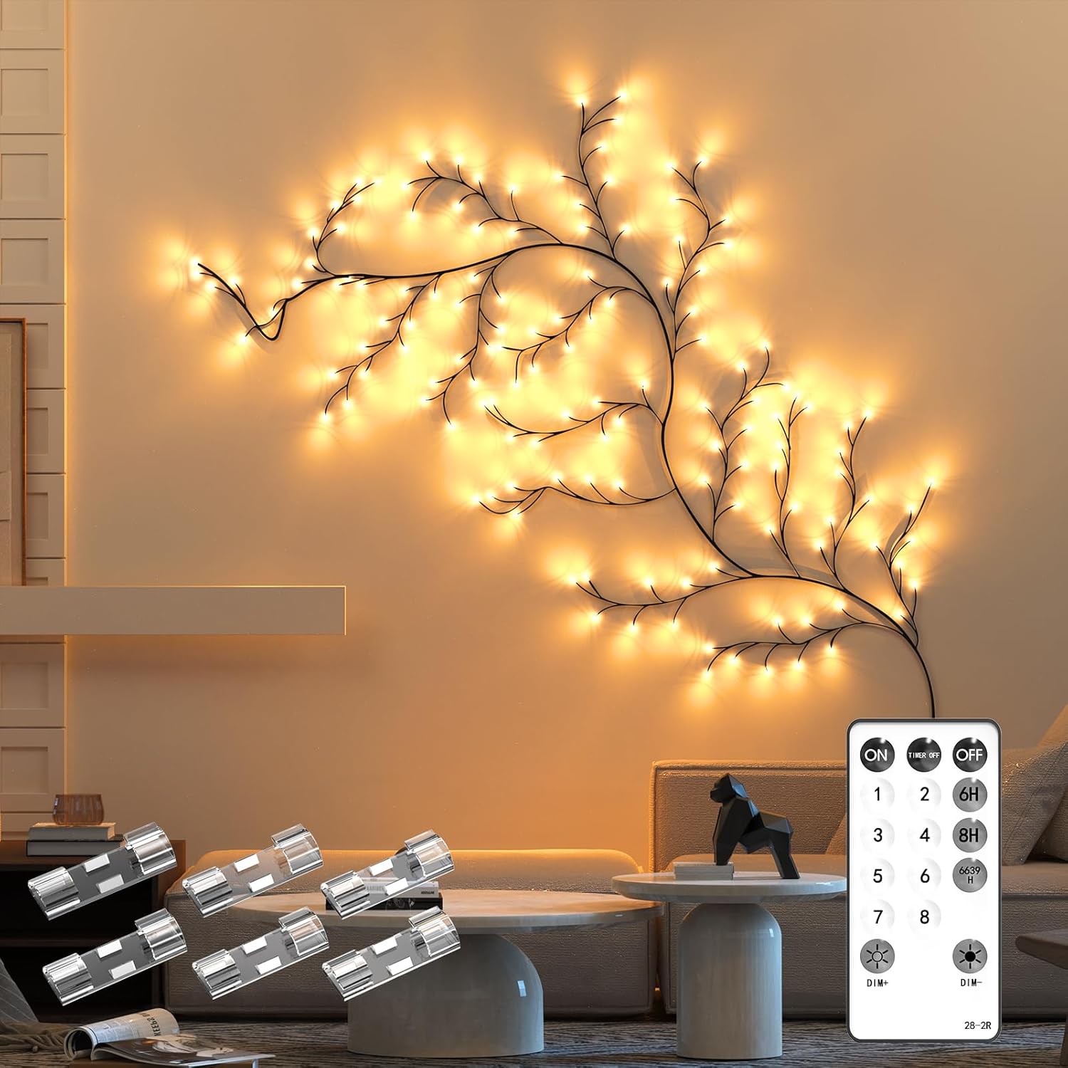Willow Vine Lights Decoración de habitación 7.5 pies decoración del hogar luces de hadas encantadas flexibles con control remoto, 144 LED ramas