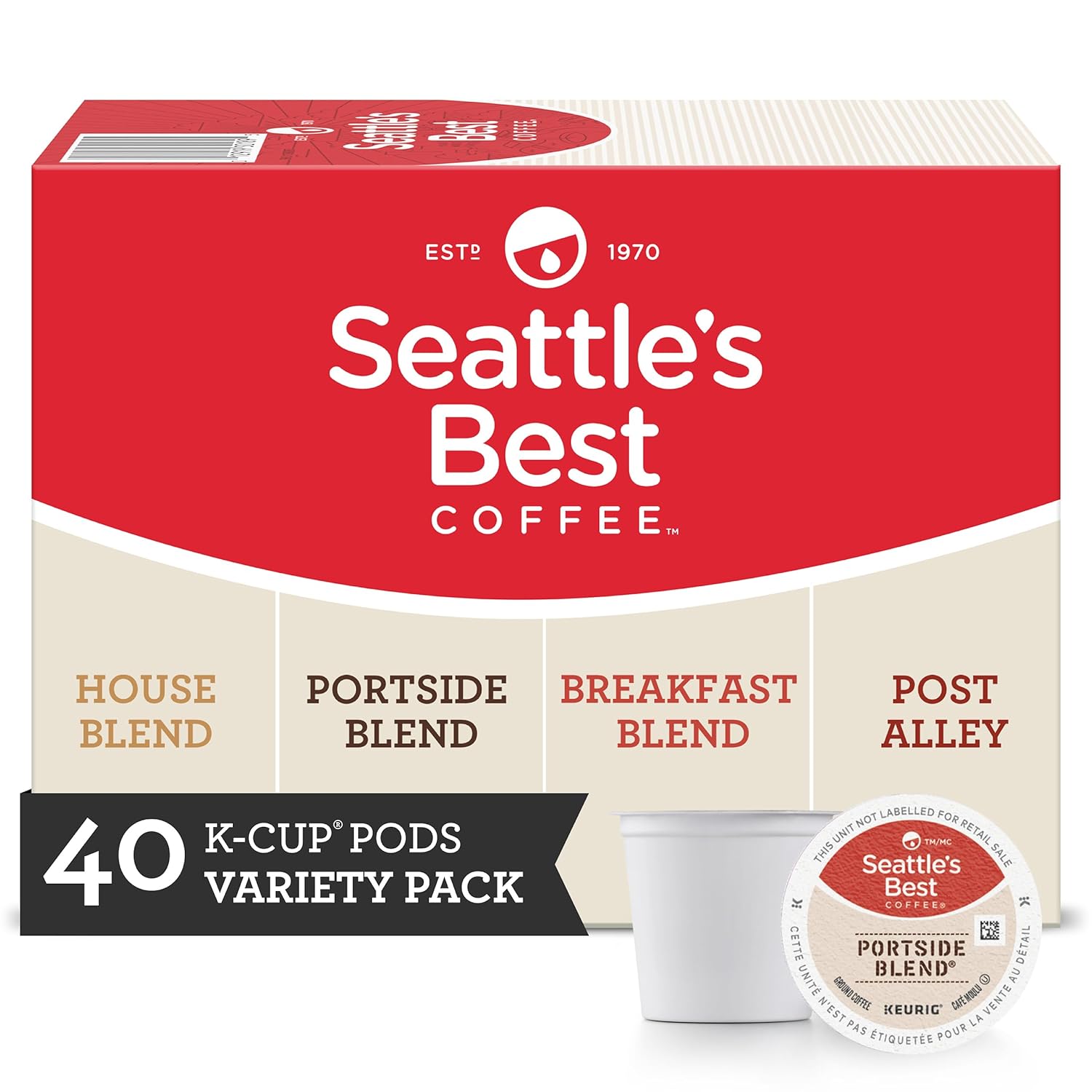 Seattle’s Best Coffee K-Cup – Paquete variado de cápsulas de café tostado oscuro y tostado medio para cafeteras Keurig, 100% arábica, 4 cajas (40