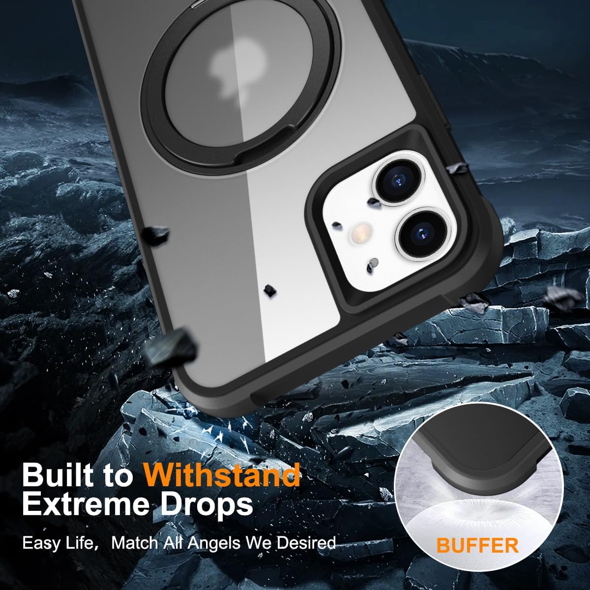 Funda para iPhone 1212 Pro con soporte de anillo magnético giratorio de 360 compatible con MagSafe protección de grado militar translúcido mate