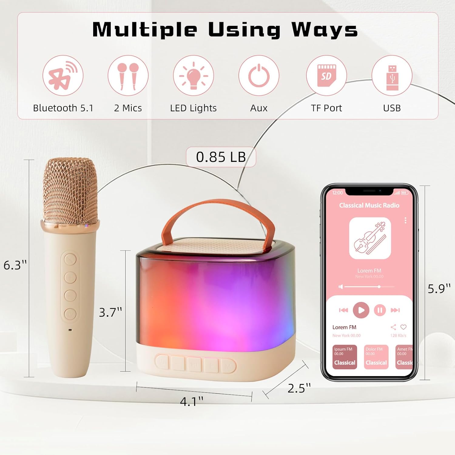 Máquina de karaoke para adultos y niños, máquina de karaoke portátil con 2 micrófonos inalámbricos Bluetooth, el mejor regalo de cumpleaños,