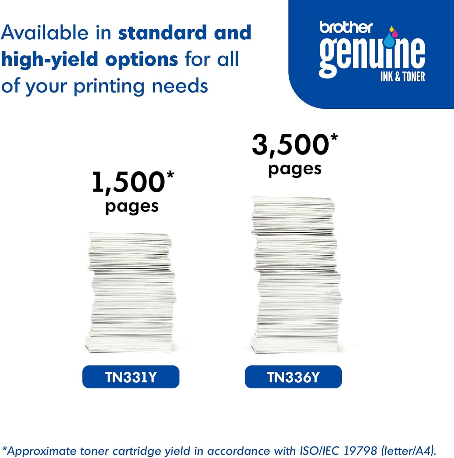 Brother Genuine marca nombre, TN331Y OEM Yellow Toner Cartridge (1.5K YLD) para impresoras HL-L8250CDN, HL-L8350CDW, HL-L8350CDWT, MFC-L8600CDW,