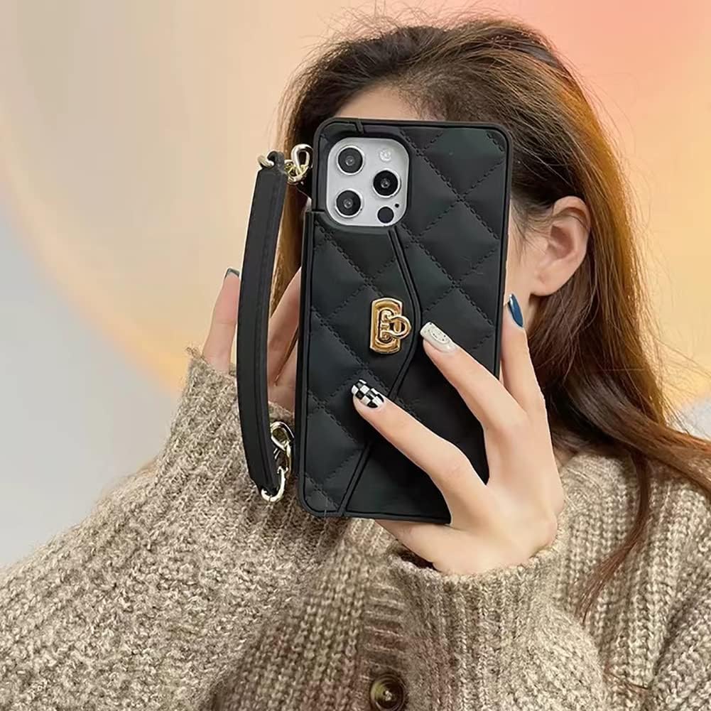 Yatchen Funda tipo cartera para iPhone 12 Pro Max, funda cruzada para teléfono con correa de cordón, bonita funda tipo cartera con tapa para tarjeta