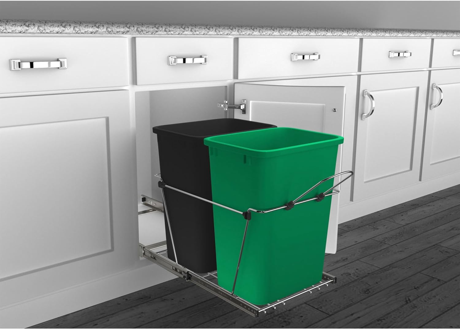 Rev-A-Shelf RV-15KD-1918C-S – Bote de basura extraíble para debajo de los gabinetes de cocina, 27 cuartos de galón, 12 galones, con tobogán de