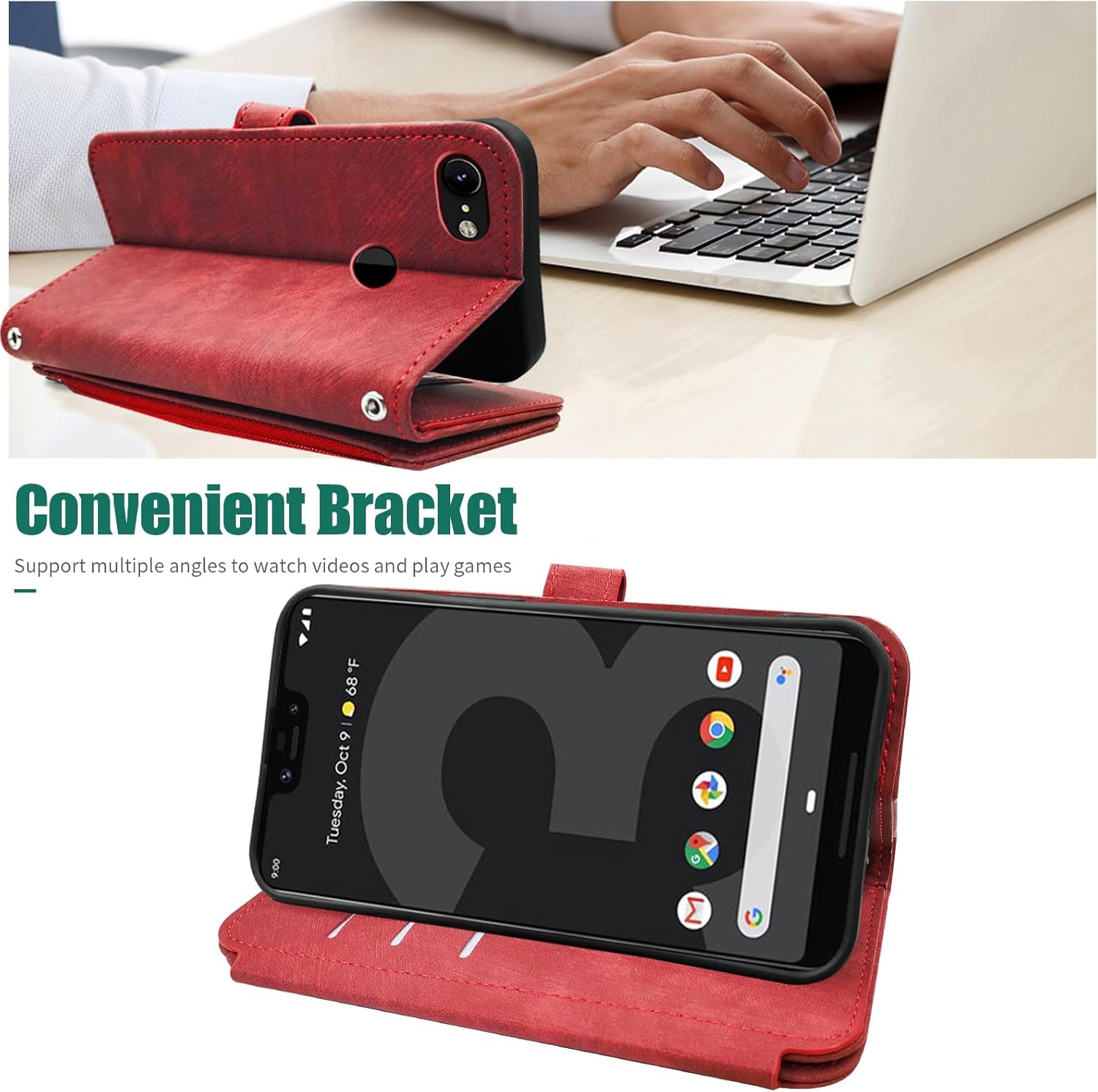 Furiet Compatible con Google Pixel 3 XL – Funda tipo cartera con 9 ranuras para tarjetas, de piel retro, soporte para tarjetas de crédito, soporte