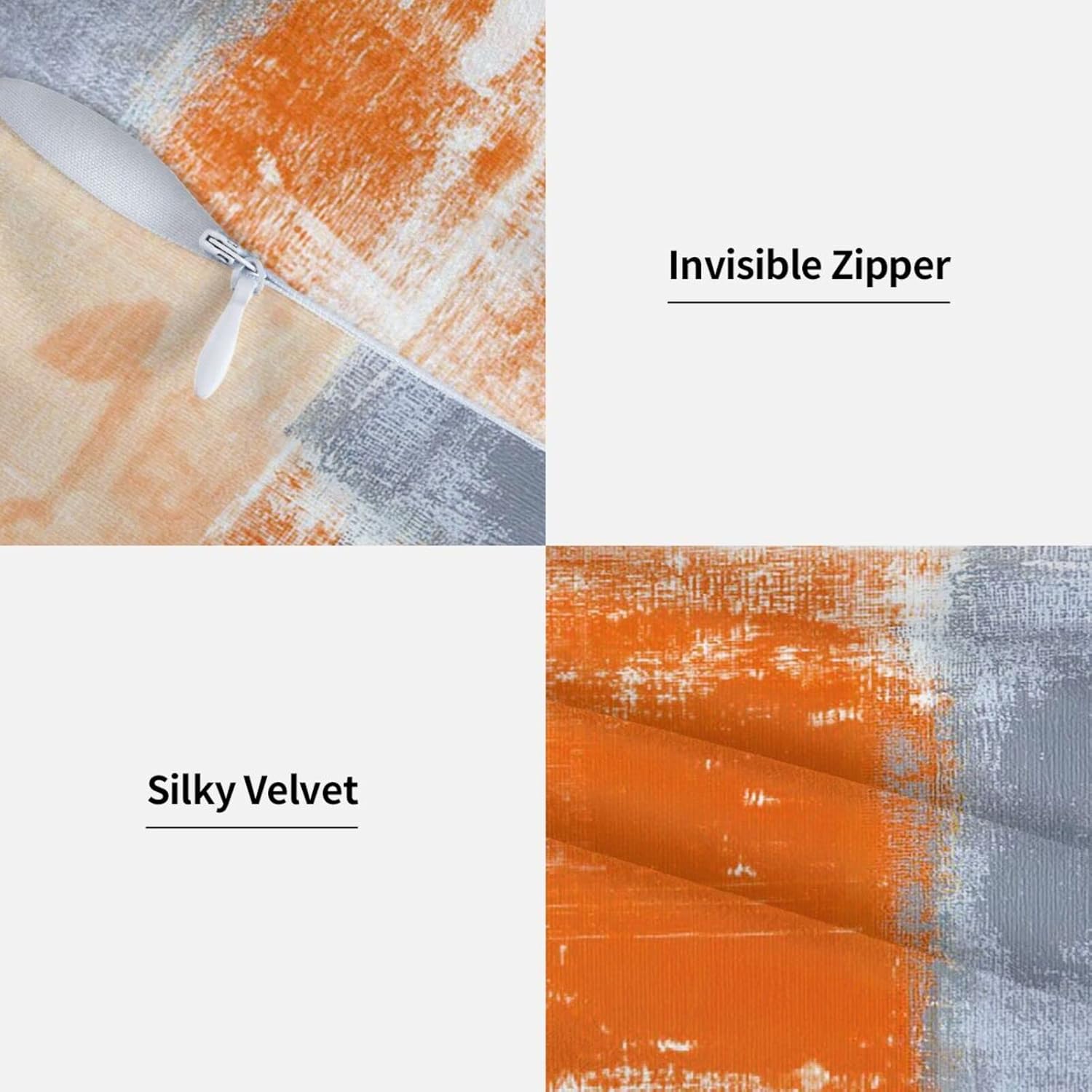 BBKD Juego de 4 fundas de almohada de arte abstracto naranja y gris de 16 x 16 pulgadas, color naranja y gris, funda de cojín decorativa moderna