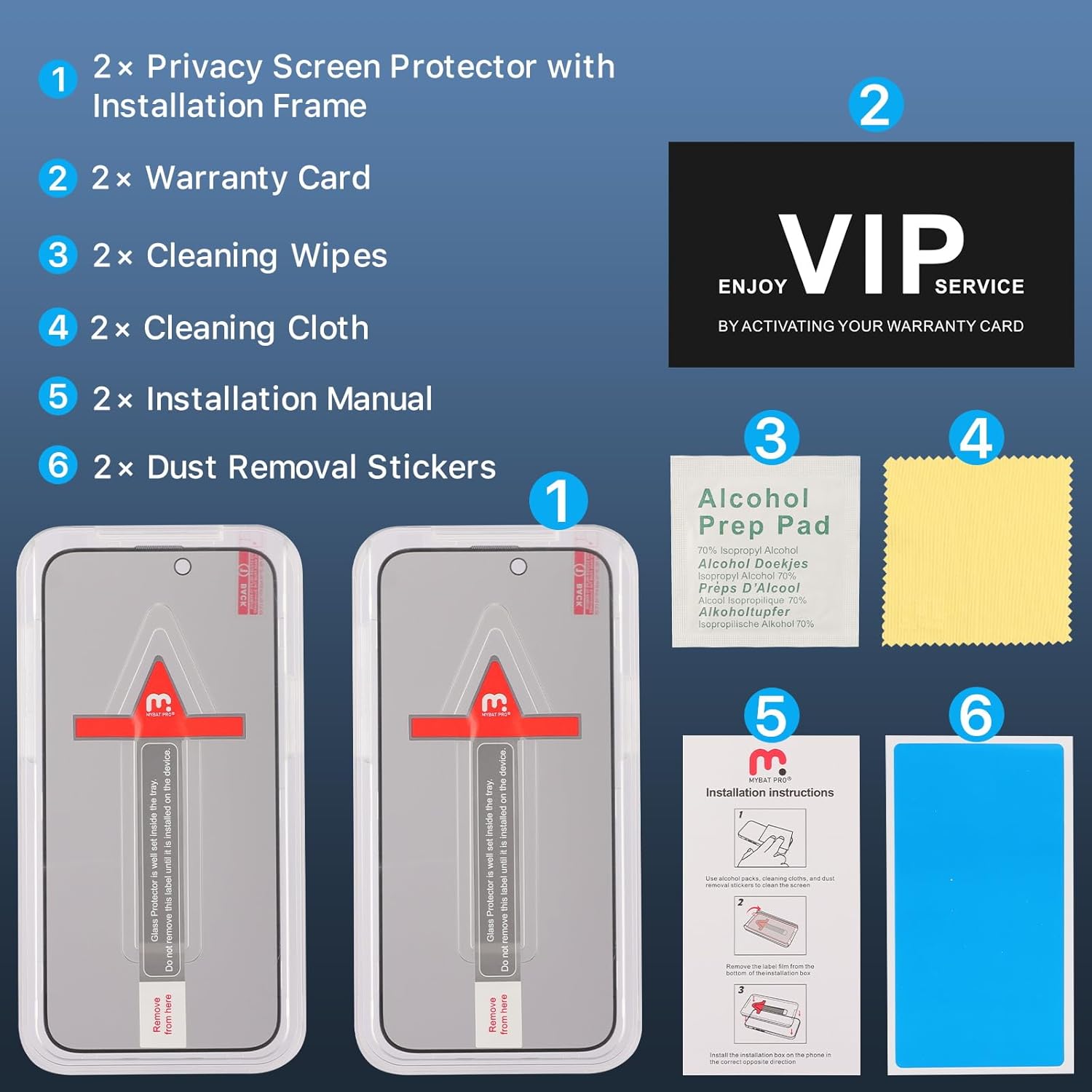 MYBAT PRO Paquete de 2 protectores de pantalla de privacidad de alta calidad para iPhone 15 Plus, 6.7 pulgadas con kit de alineación automática,