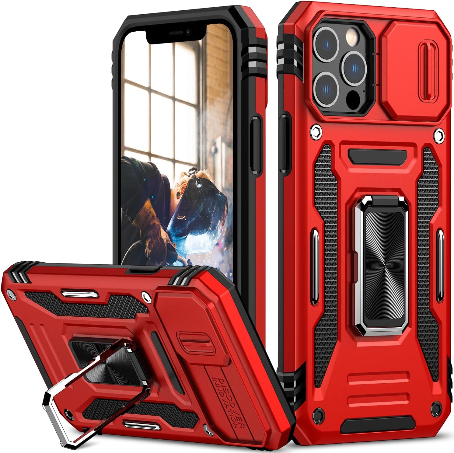 Nvollnoe Funda para iPhone 1212 Pro con funda deslizante para cámara de grado militar, resistente a prueba de caídas, resistente con anillo