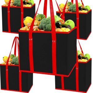 musbus Paquete de 5 bolsas de comestibles reutilizables plegables a granel con asas reforzadas, bolsas de compras para comestibles, cocina grande musbus Paquete de 5 bolsas de comestibles reutilizables plegables a granel con asas reforzadas, bolsas de compras para comestibles, cocina grande