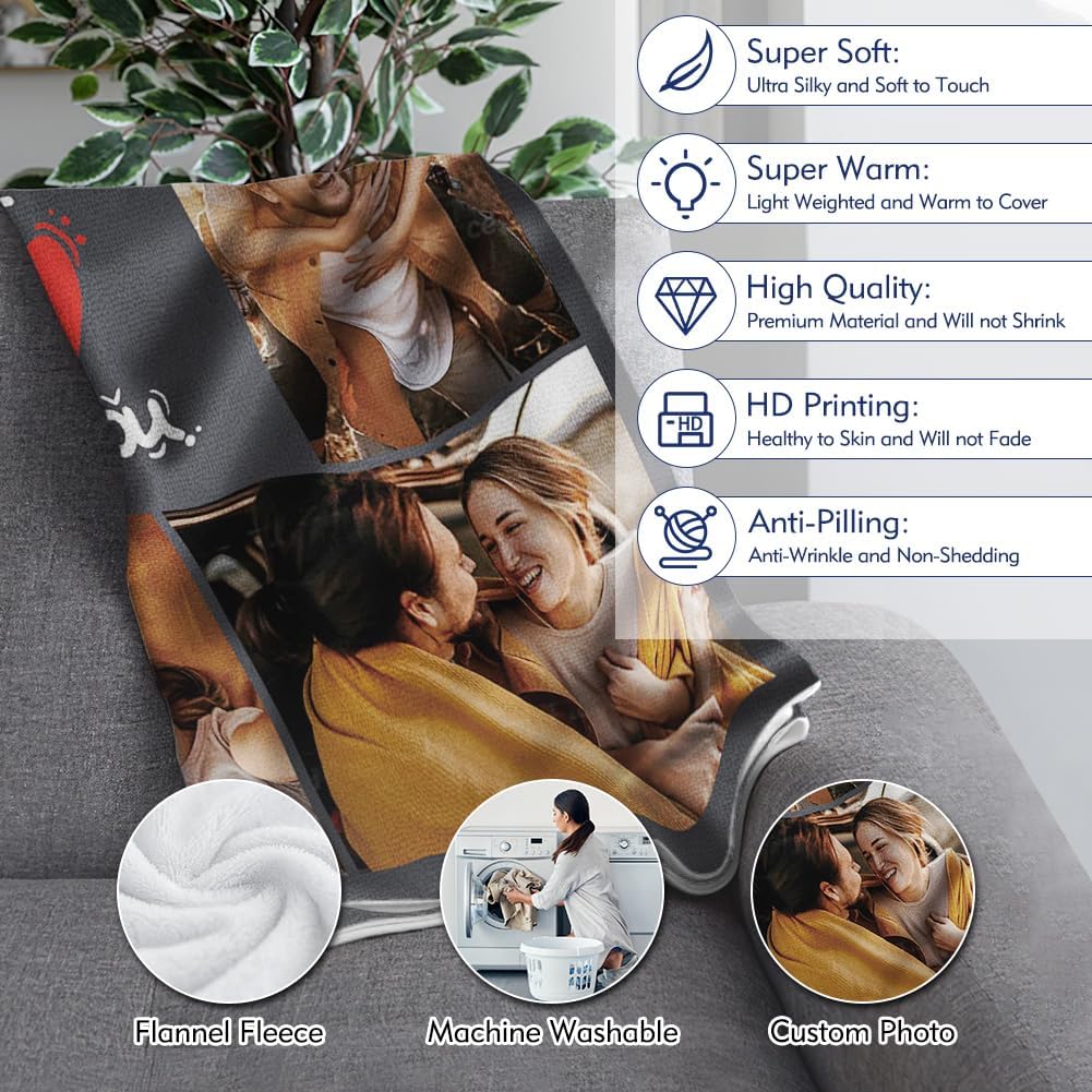 TinyName Regalos personalizados con texto en inglés “I Love You” para novio, manta personalizada con fotos, manta de franela personalizada con
