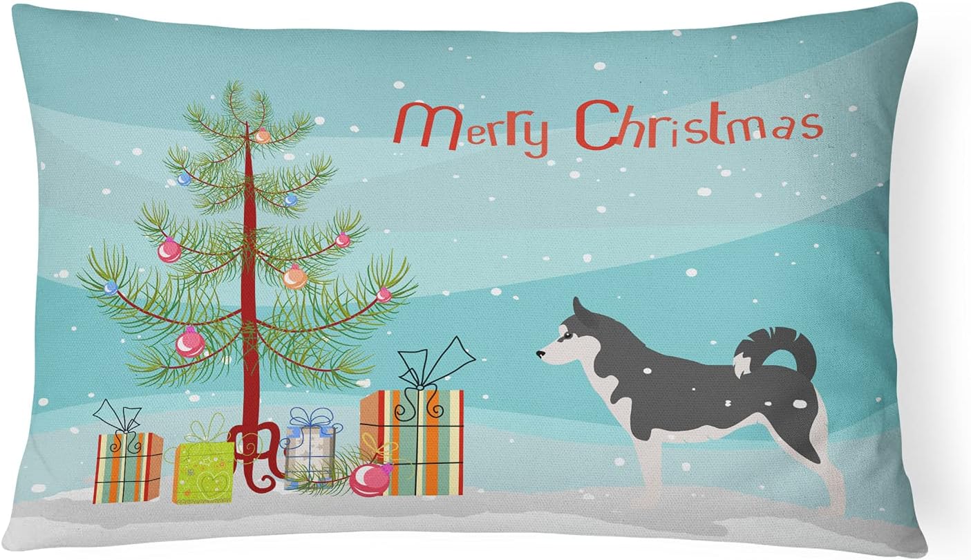 Caroline’s Treasures BB2998PW1216 – Almohada decorativa de tela de lona con diseño de árbol de Navidad de Husky siberiano, lavable a máquina, para