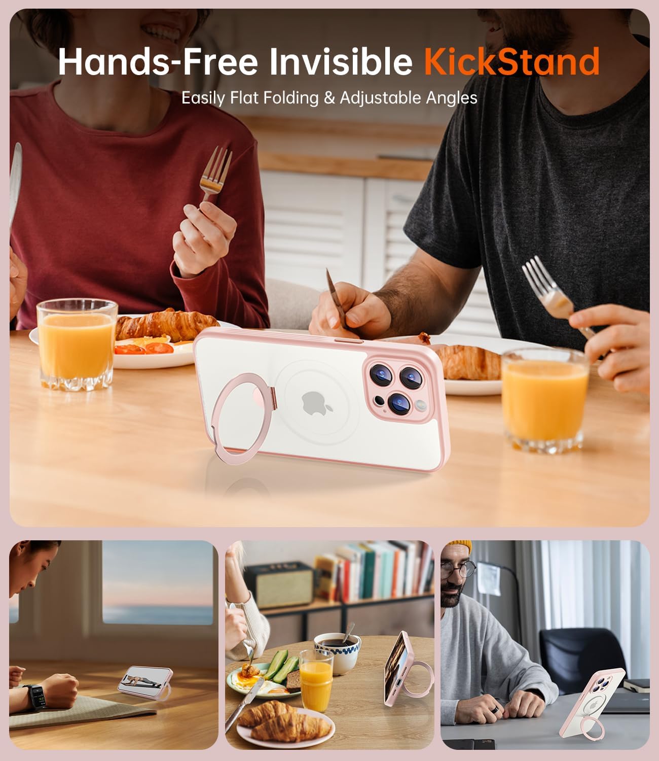 JUESHITUO Funda para iPhone 15 ProMax con soporte magnético protección completa de la cámara compatible con MagSafe grado mil, a prueba de golpes,