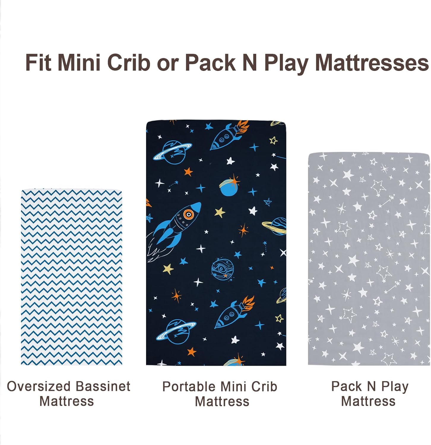 david’s kids Paquete de 3 sábanas para cuna mini, paquete premium N Play, sábanas neutrales para niños y niñas, suaves y transpirables, para