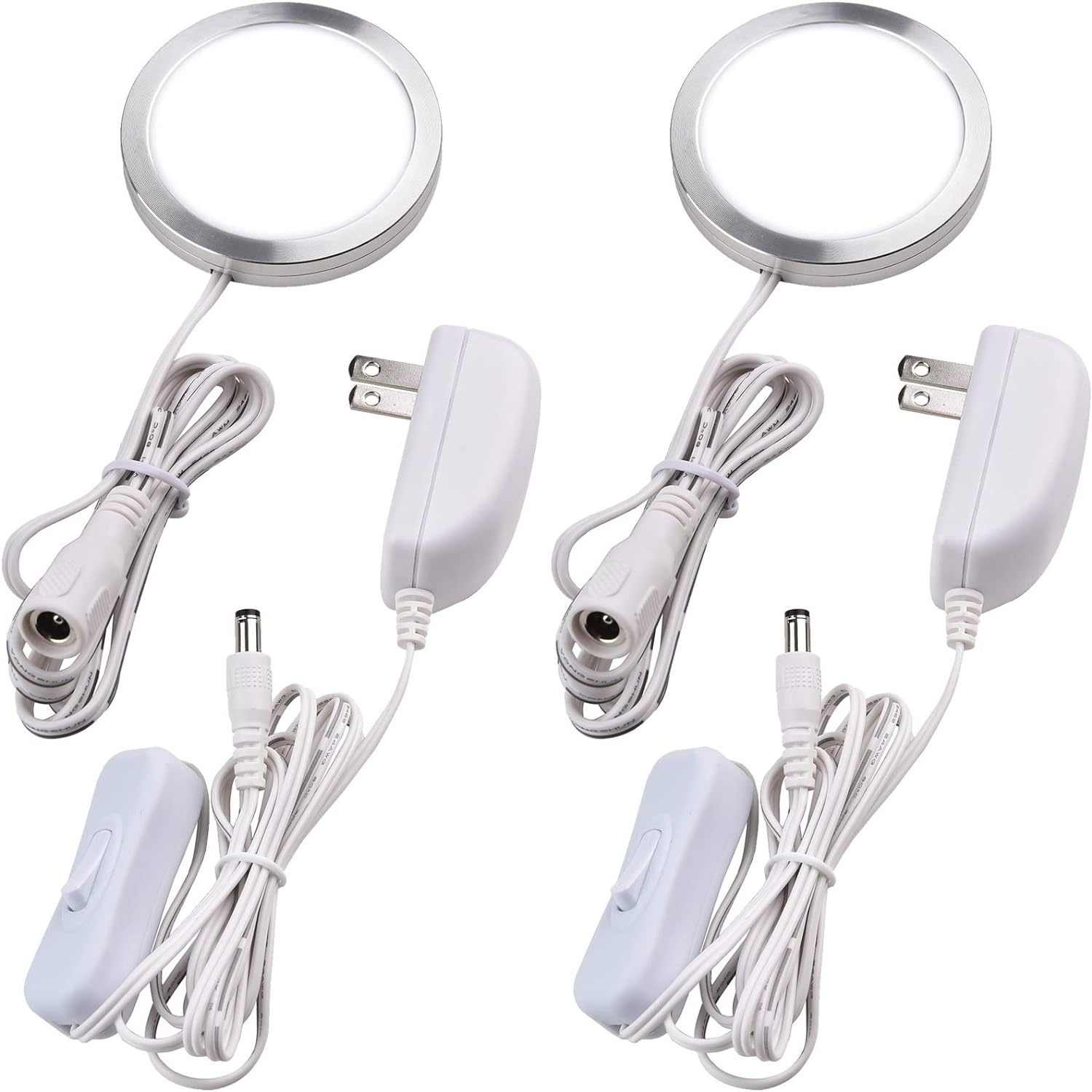 Lvyinyin Luz de disco individual debajo del gabinete, vitrinas de colección con iluminación LED, enchufe de pared eléctrico de 120 V con cable,