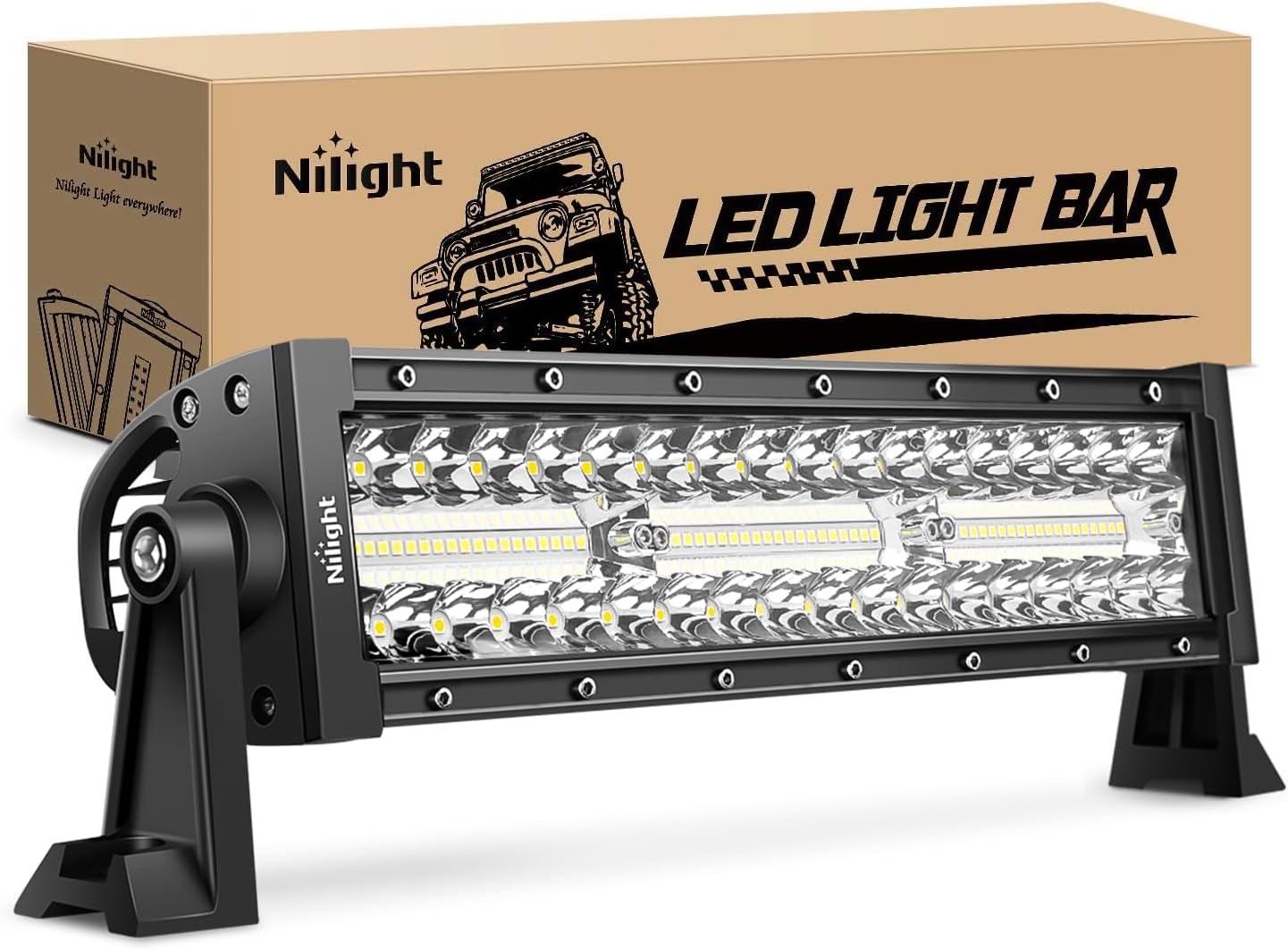 Nilight Barra de luz LED de 13.5 pulgadas, combo de inundación de triple fila, 96 LED, luz antiniebla, luz de conducción, luz de trabajo, luz de