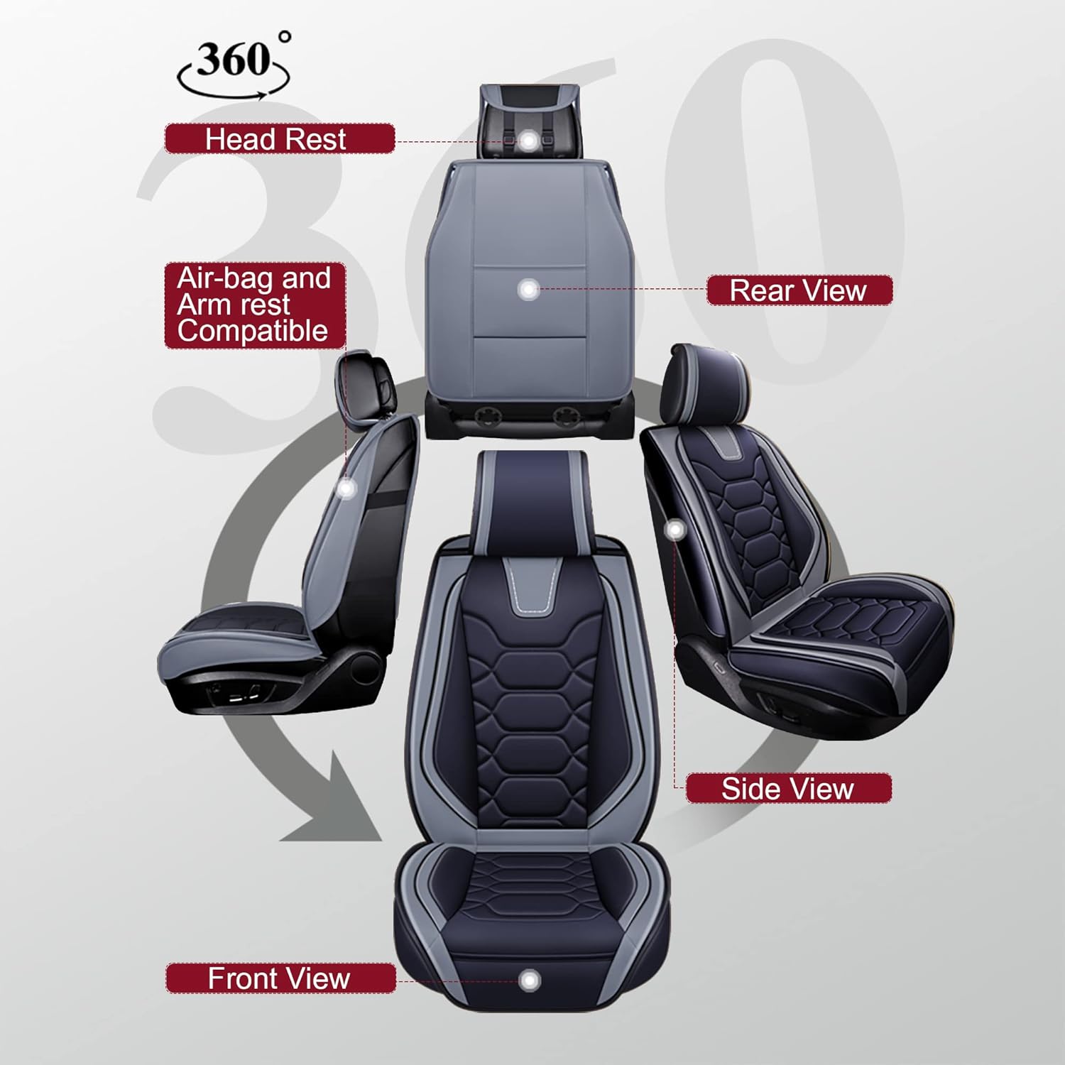 OASIS AUTO Toyota RAV4 – Fundas de asiento de accesorios 2013-2025 de piel de ajuste personalizado para RAV-4 (juego completo deportivo, negro y