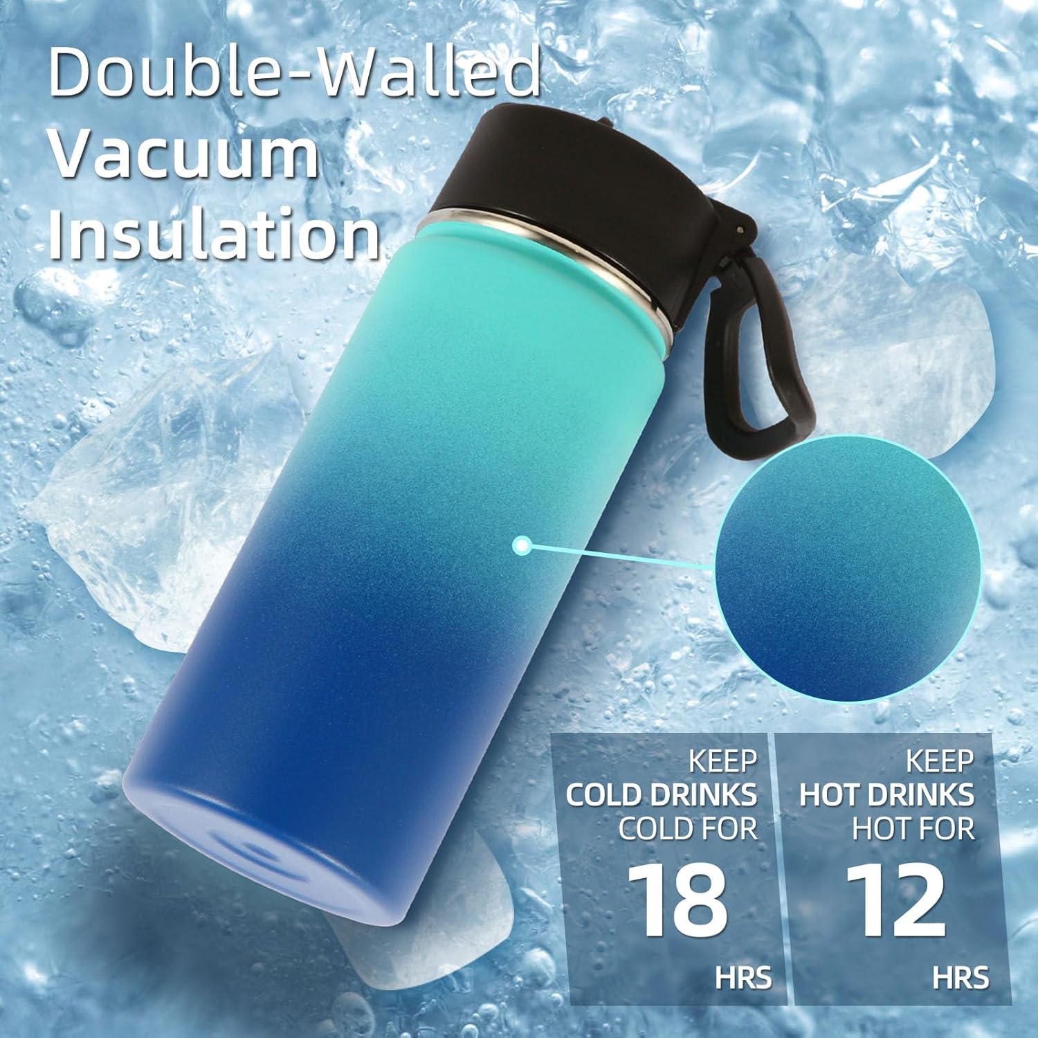 Volhoply Botella de agua aislada para niños con popote, botellas de agua fría de acero inoxidable de 16 onzas para la escuela, vasos de boca ancha