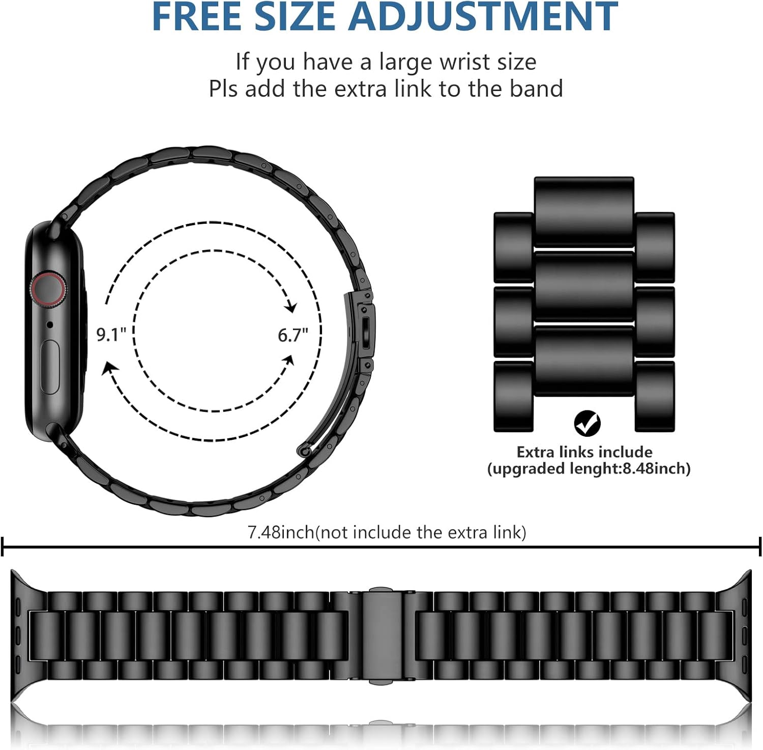 Lerobo Compatible con Apple Watch Band Ultra de 1.929 in 1.732 in 1.772 in 1.654 in 1.496 in 1.575 in 1.614 in, correa de metal de acero inoxidable