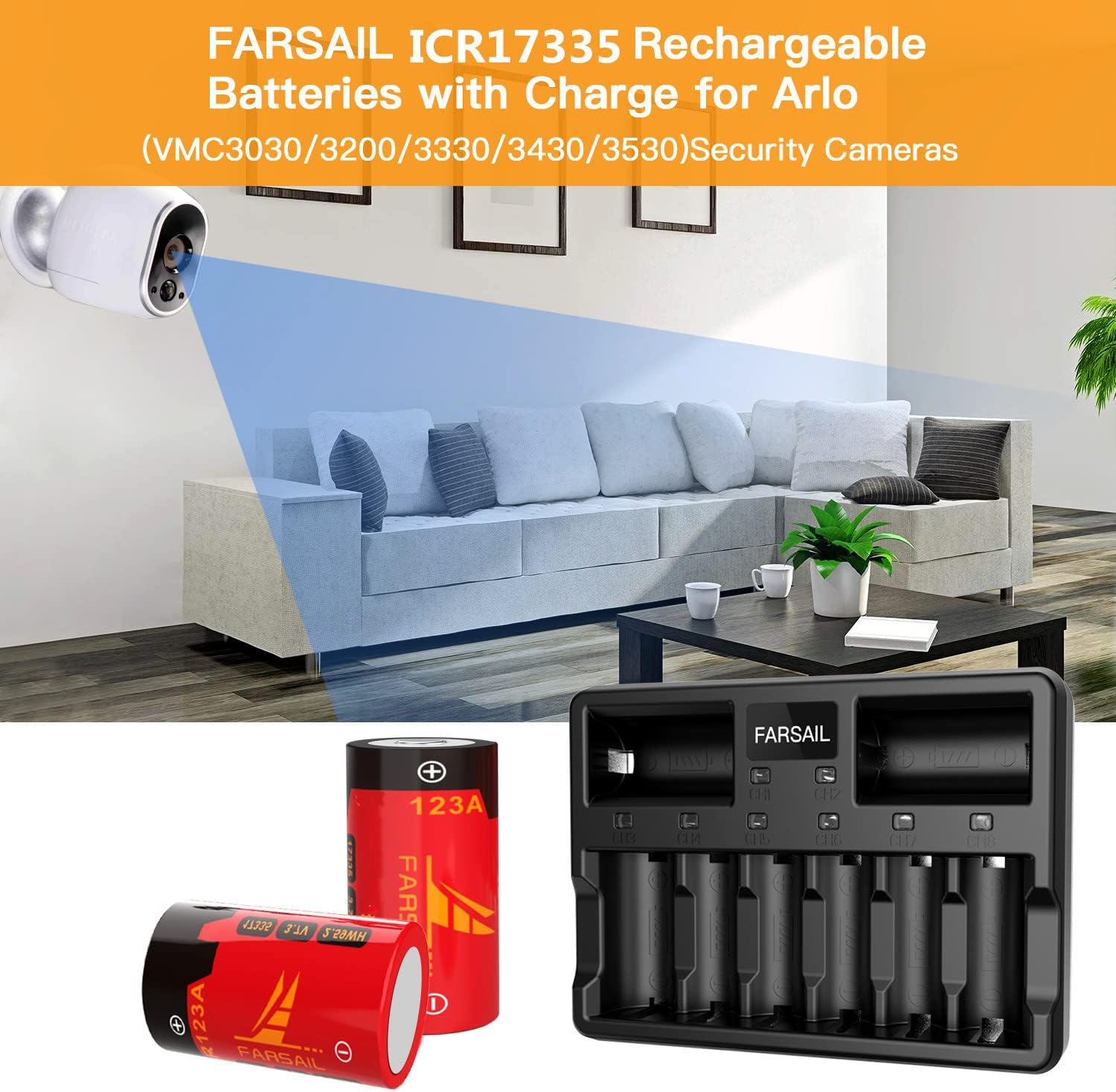 Cargador de baterías recargables CR123A, paquete de 8 baterías recargables de 800 mAH 123A para cámaras Arlo VMC3030 VMK3200 VMS3130 3230C 3430