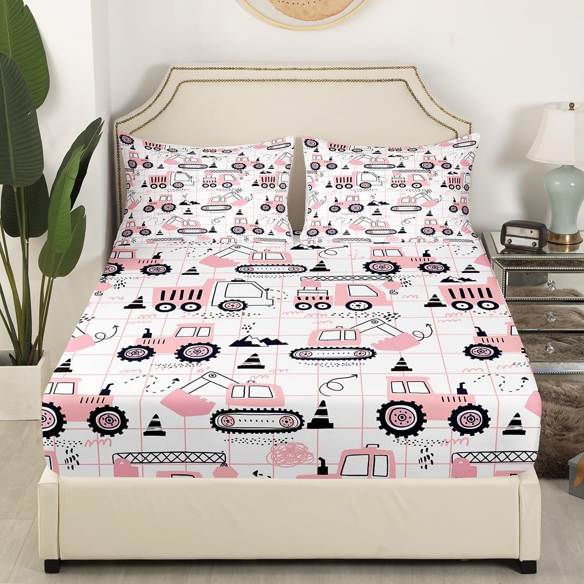 Feelyou Sábana bajera ajustable de construcción para niños, equipamiento para niños, camiones, juego de ropa de cama para excavadora, tractor, juego