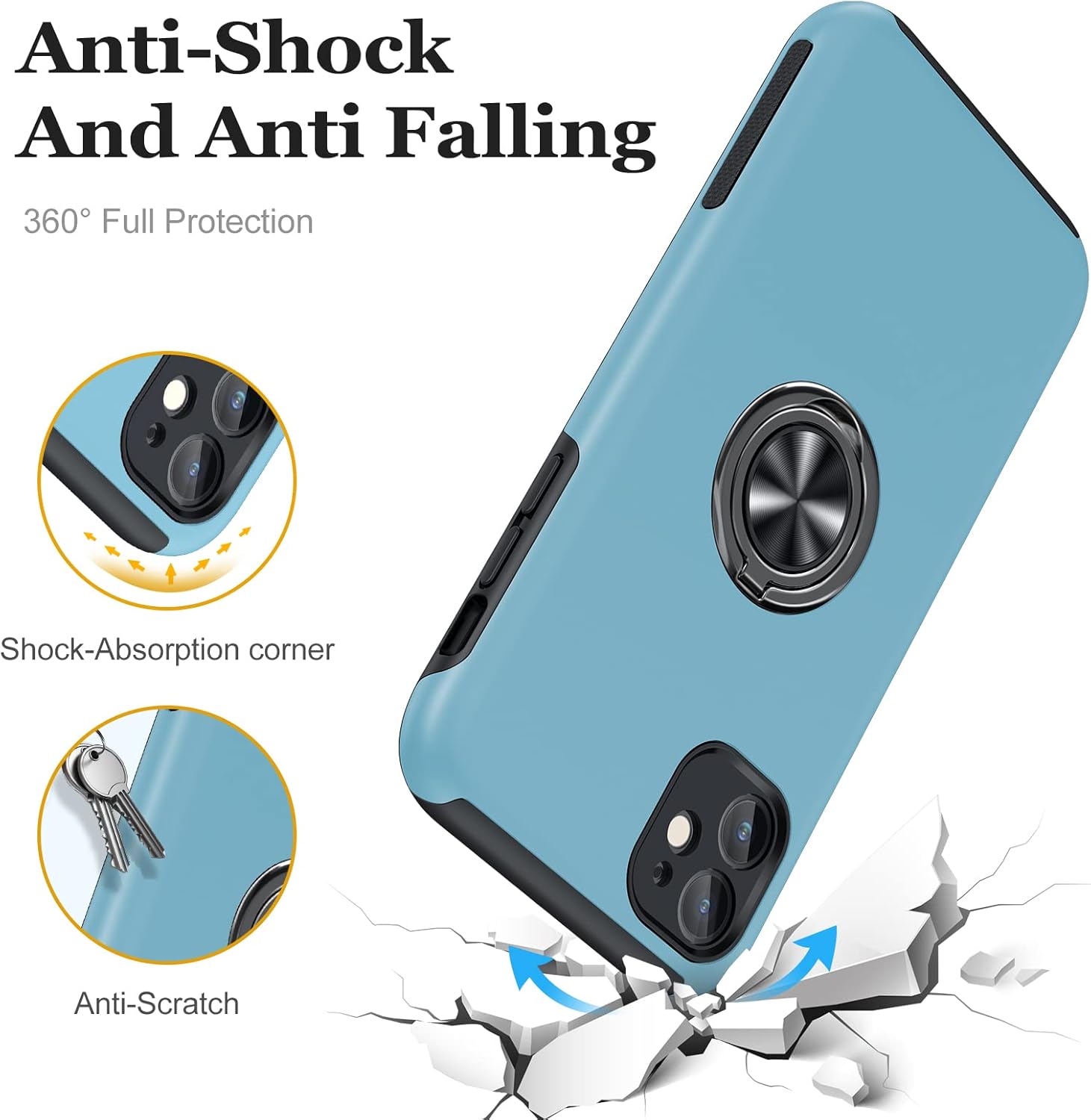 JAME Funda para iPhone 11 con protector de pantalla de vidrio templado, funda delgada y suave para iPhone 11, con soporte de anillo invisible y
