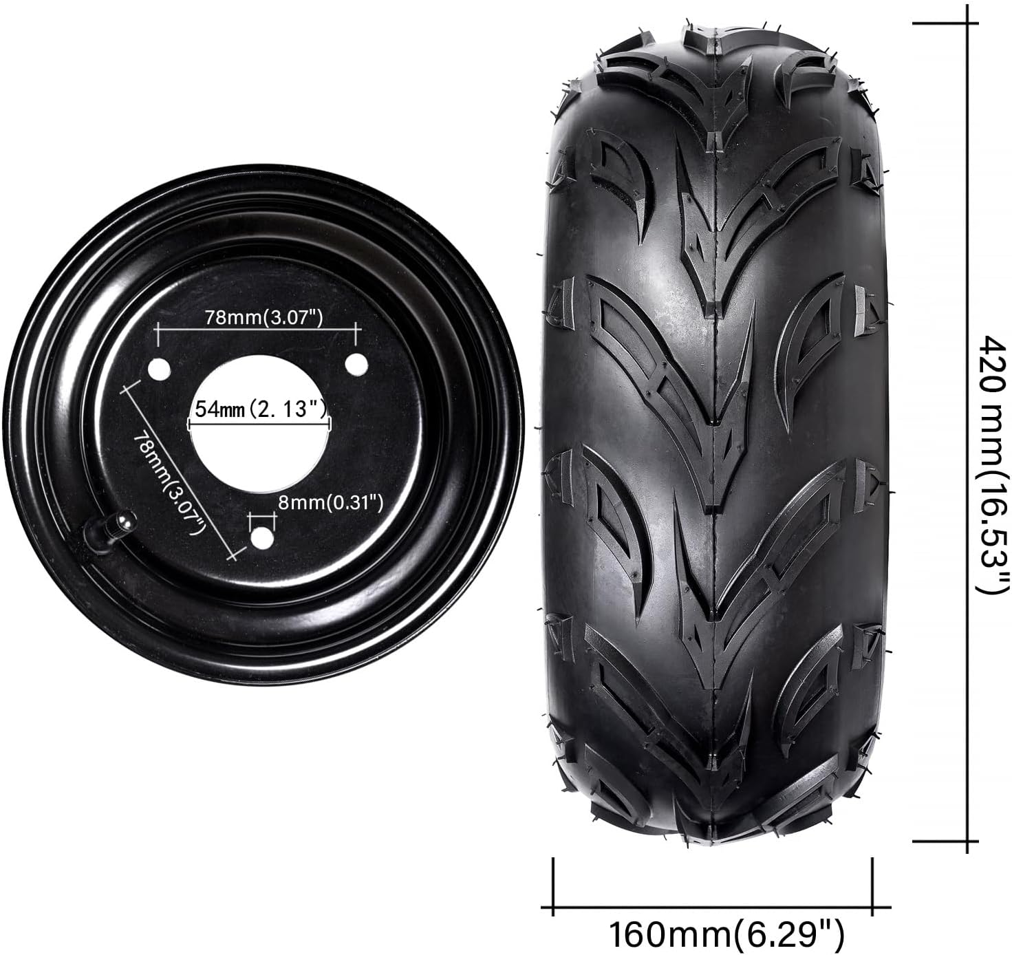 4 neumáticos y llantas ATV Go Kart sin cámara de 16 x 8 a 7 pulgadas, neumáticos delanteros o traseros con llantas para Go Kart Buggy ATV