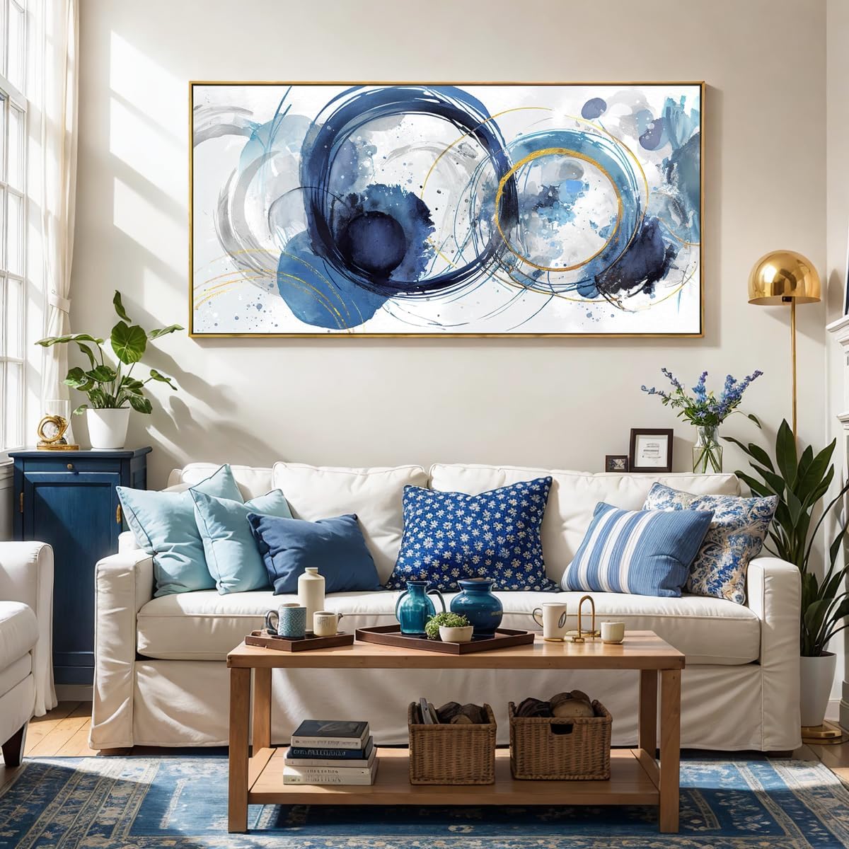 Arte para pared, pinturas de arte abstracto, fantasía azul, grafiti colorido sobre fondo blanco, arte moderno para decoración de pared para sala de