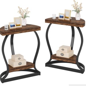 Tribesigns Juego de 2 mesas auxiliares semicirculares de madera de 2 niveles, mesa auxiliar semicircular con mesa gruesa para sala de estar, Tribesigns Juego de 2 mesas auxiliares semicirculares de madera de 2 niveles, mesa auxiliar semicircular con mesa gruesa para sala de estar,