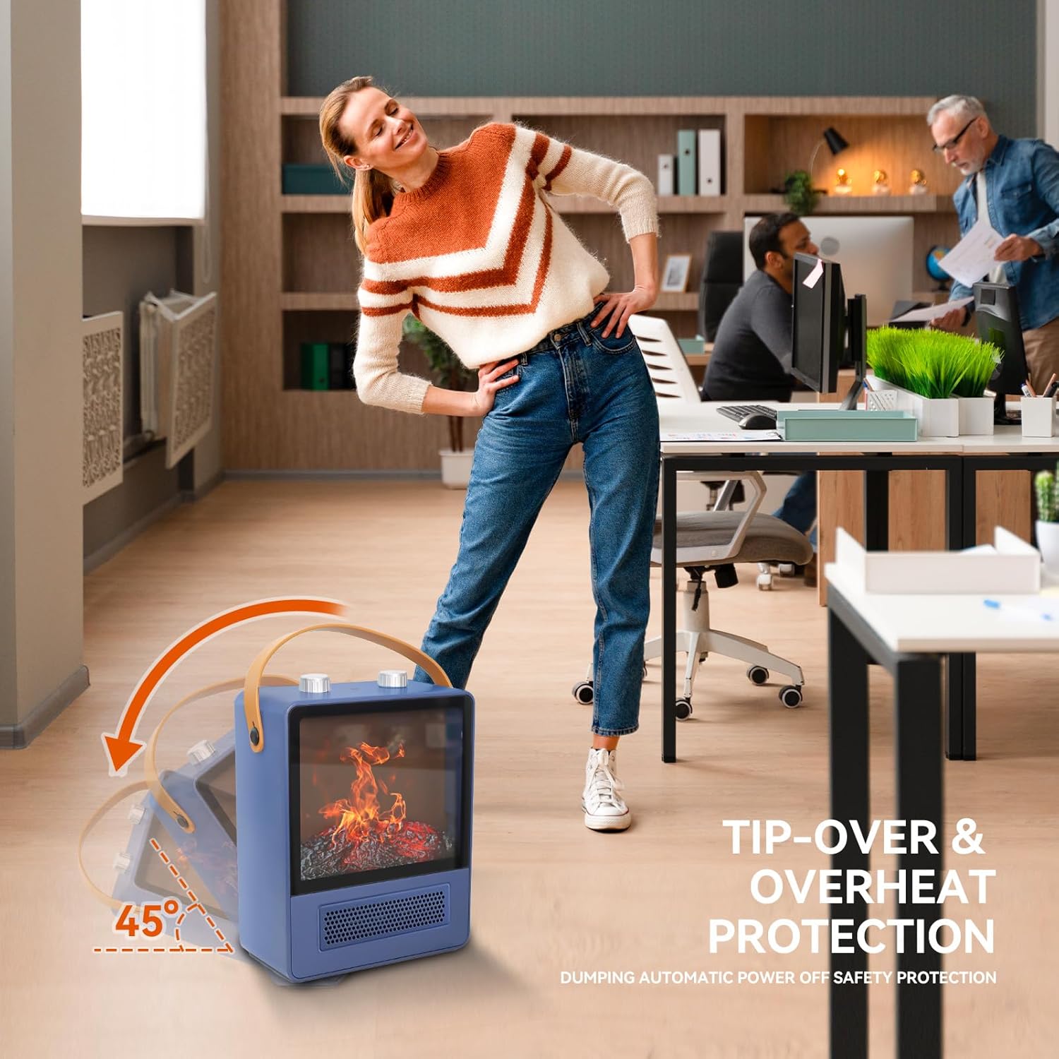 Calentador eléctrico de chimenea, calentador de espacio portátil de 1500 W, chimenea con efecto de llama 3D realista y protección de seguridad
