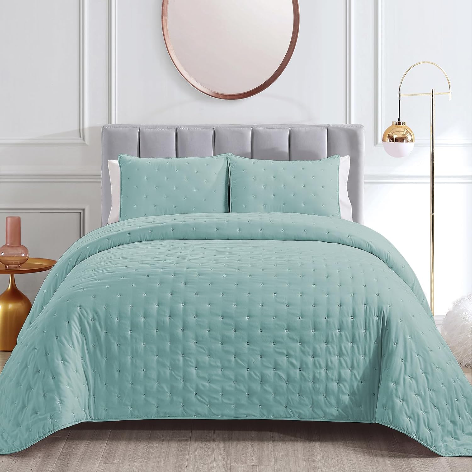 Mocaletto Juego de edredones reversibles tamaño King, edredón azul de 3 piezas con fundas de almohada, colcha de microfibra con patrón de puntos,