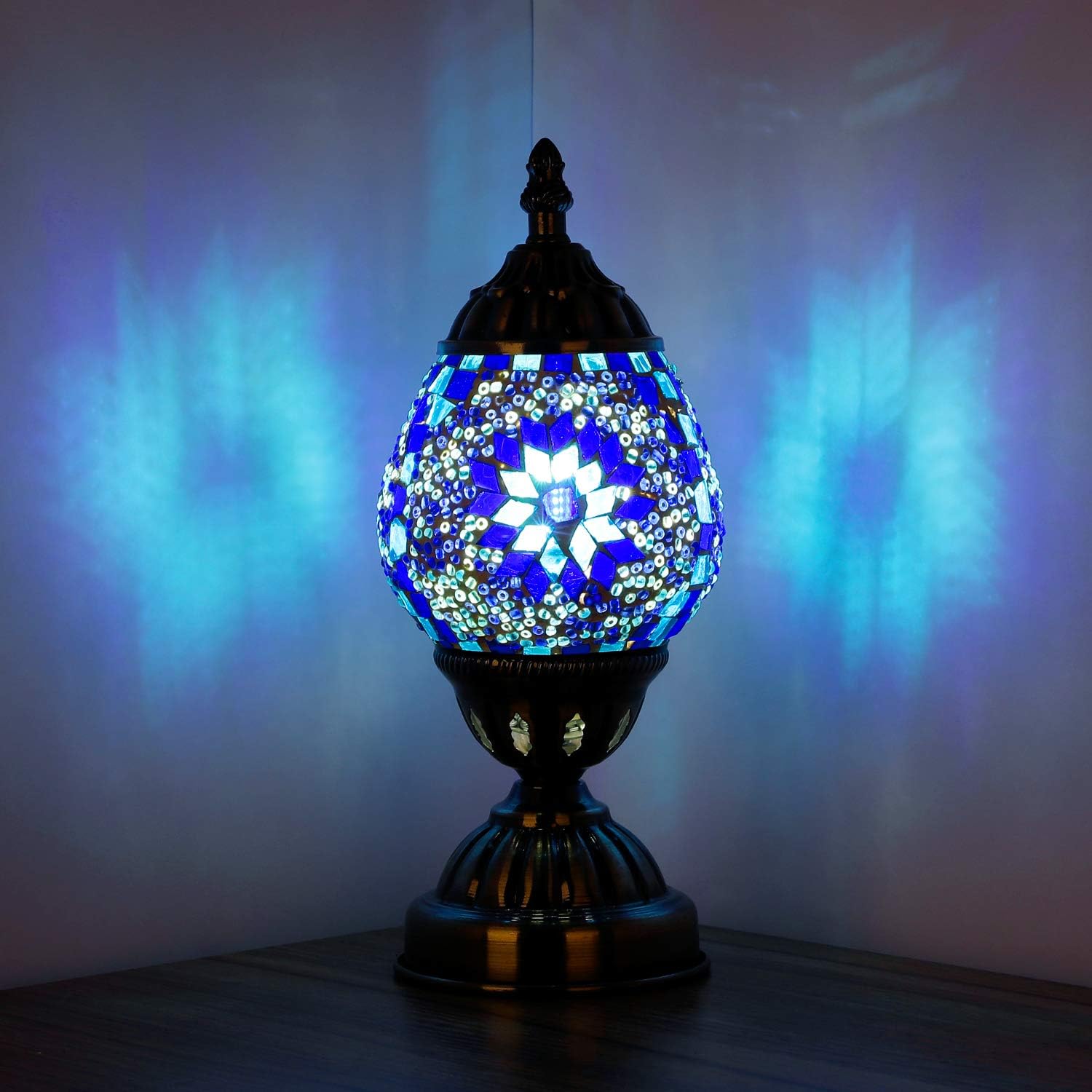 Anton Lámpara de mesa turca hecha a mano con mosaico de vidrio en forma de huevo, farol marroquí decorativo para escritorio, luz nocturna para
