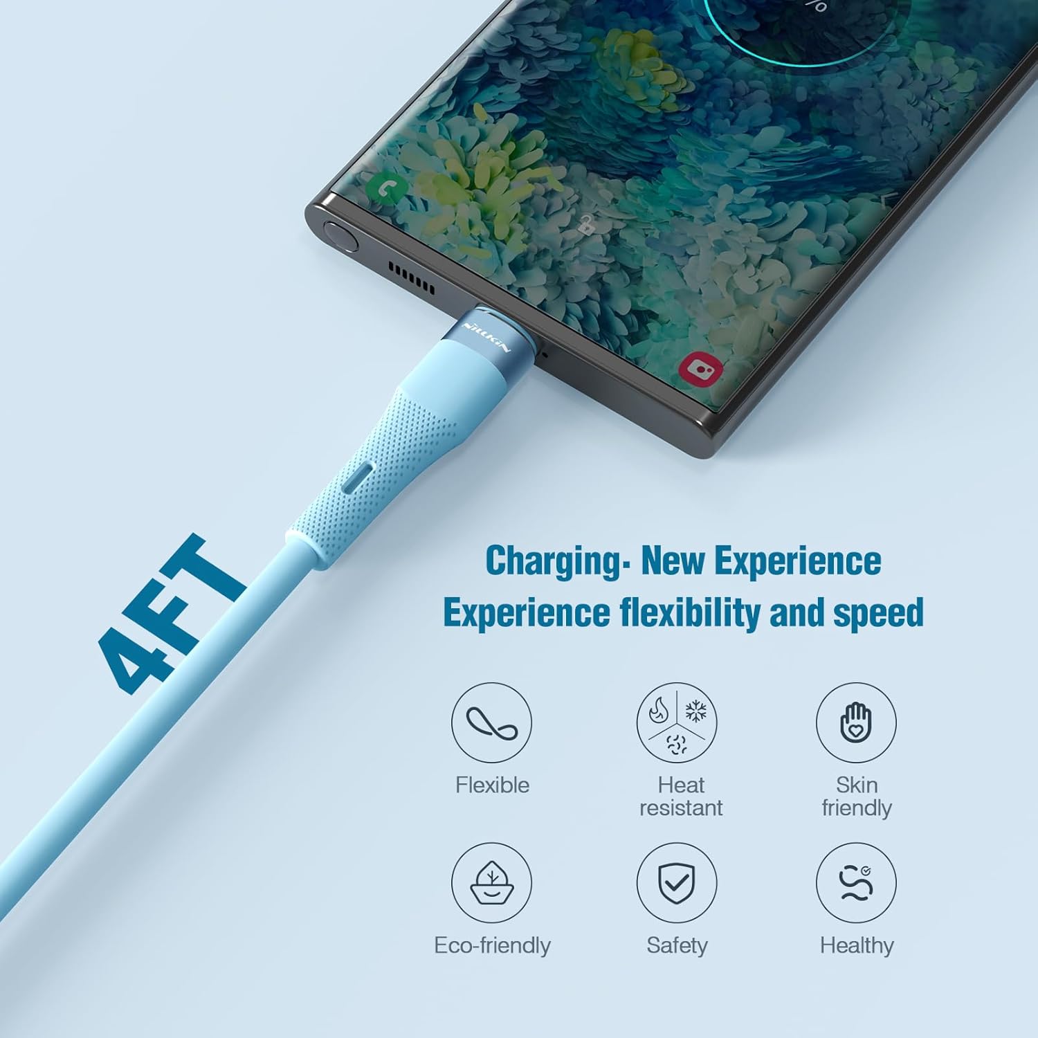 Nillkin Cable USB C a USB C, silicona líquida, 4 pies, cable de carga rápida tipo C de 60 W para iPhone 1515 Pro15 Plus15 Pro Max, Samsung Galaxy