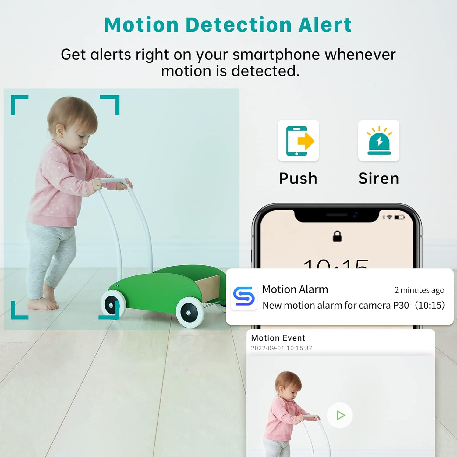 Septekon Cámara de seguridad para interiores 2K, monitor de bebé con inclinación panorámica de 360, 2 unidades, cámara Wi-Fi de 2.4 GHz con visión