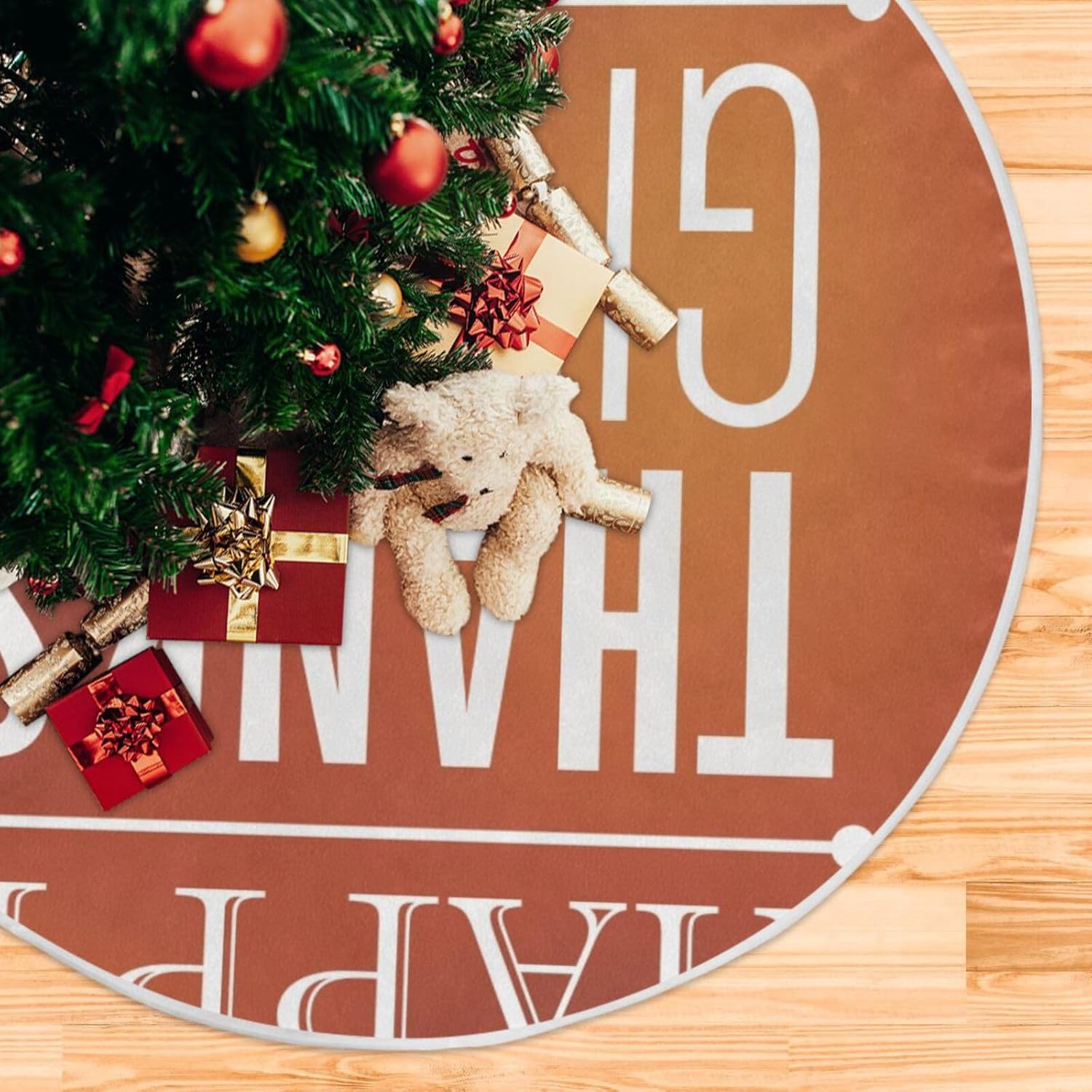 Falda de árbol de Navidad con texto en inglés Happy Holidays de color morado, falda de árbol de Navidad suave, 35.4 pulgadas, decoración de otoño