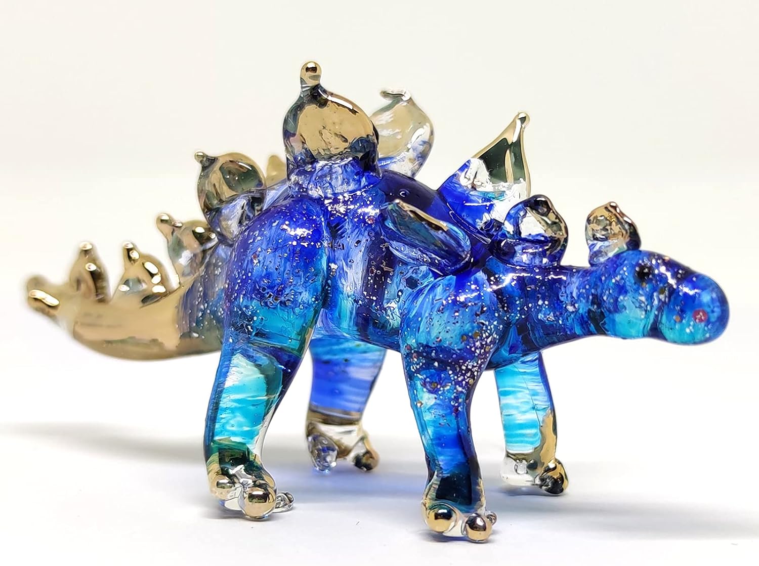 Stegosaurus – Figuras miniatura de dinosaurio soplado a mano, animales artísticos, regalo coleccionable, decoración del hogar (azul)