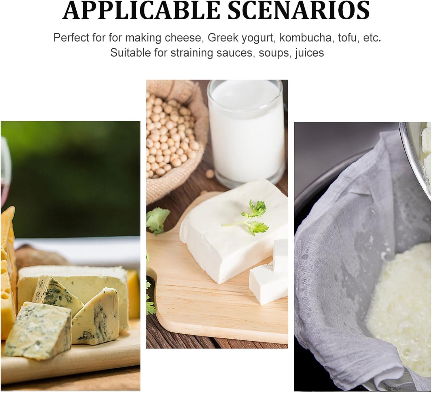 Kichvoe 6 piezas de estopilla de algodón de hilo de queso, reutilizables, sin blanquear, tela de tela de muselina de mantequilla para cocinar,