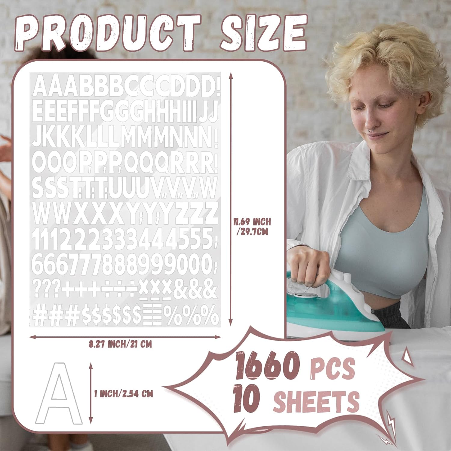 Tecmisse 10 hojas de 1660 piezas de letras y números para planchar de 1 pulgada para ropa, parches de vinilo de transferencia de calor, números,