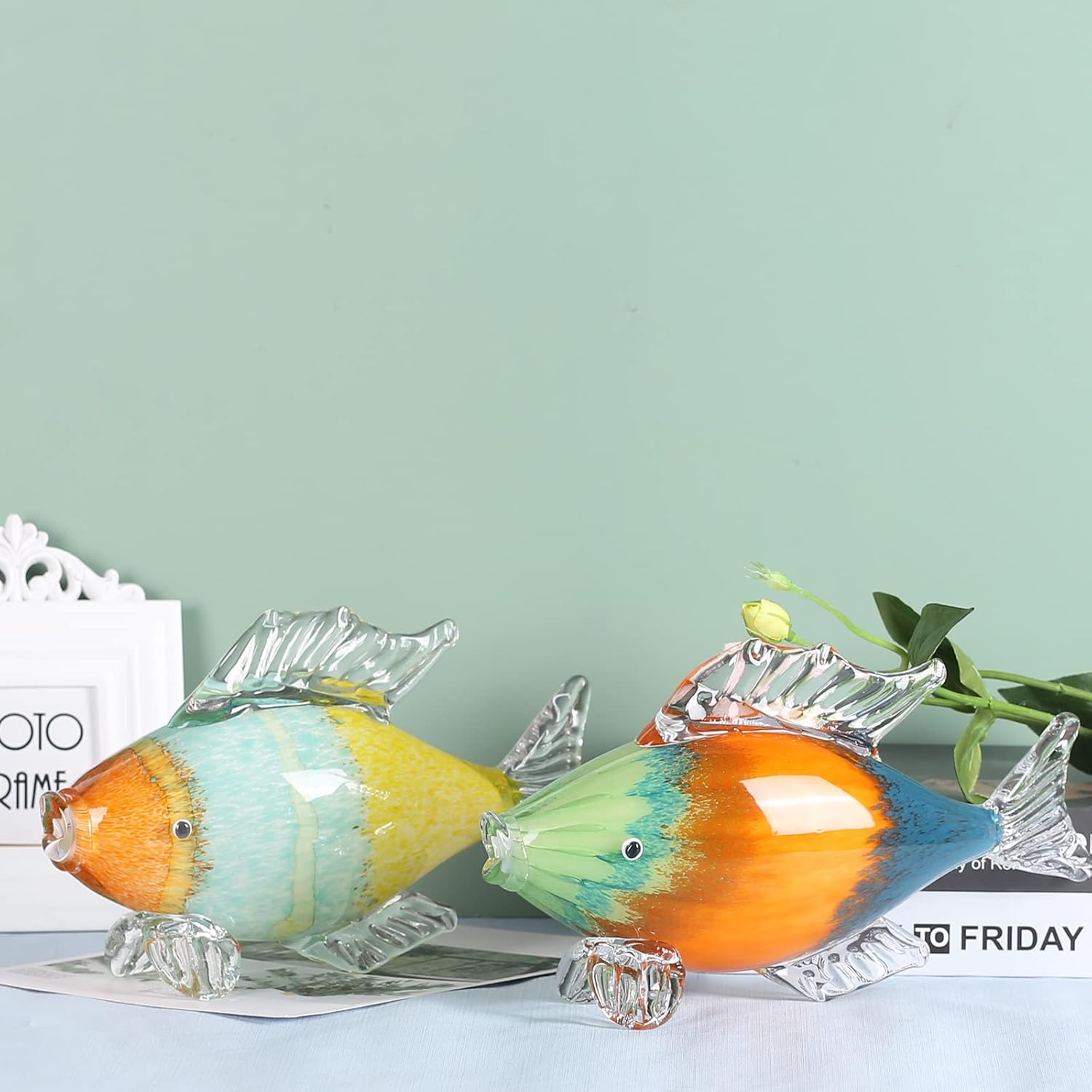 XIYOUQI Coastal Decor – Centro de mesa de cristal estilo Murano, figuras de peces de vidrio soplado, coleccionables, pieza de decoración