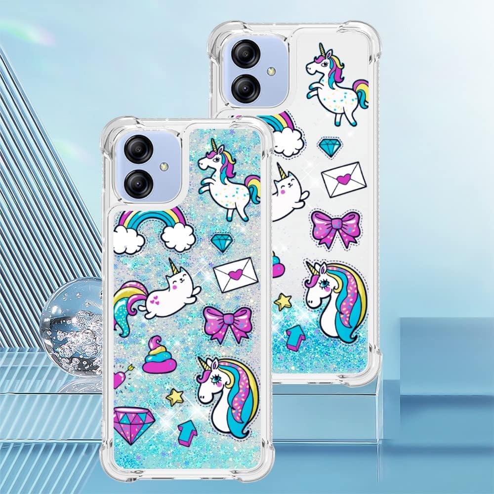 Samsung A04E – Carcasa de TPU suave y transparente con diseño de dibujos animados creativos de arenas movedizas con cubierta líquida brillante que