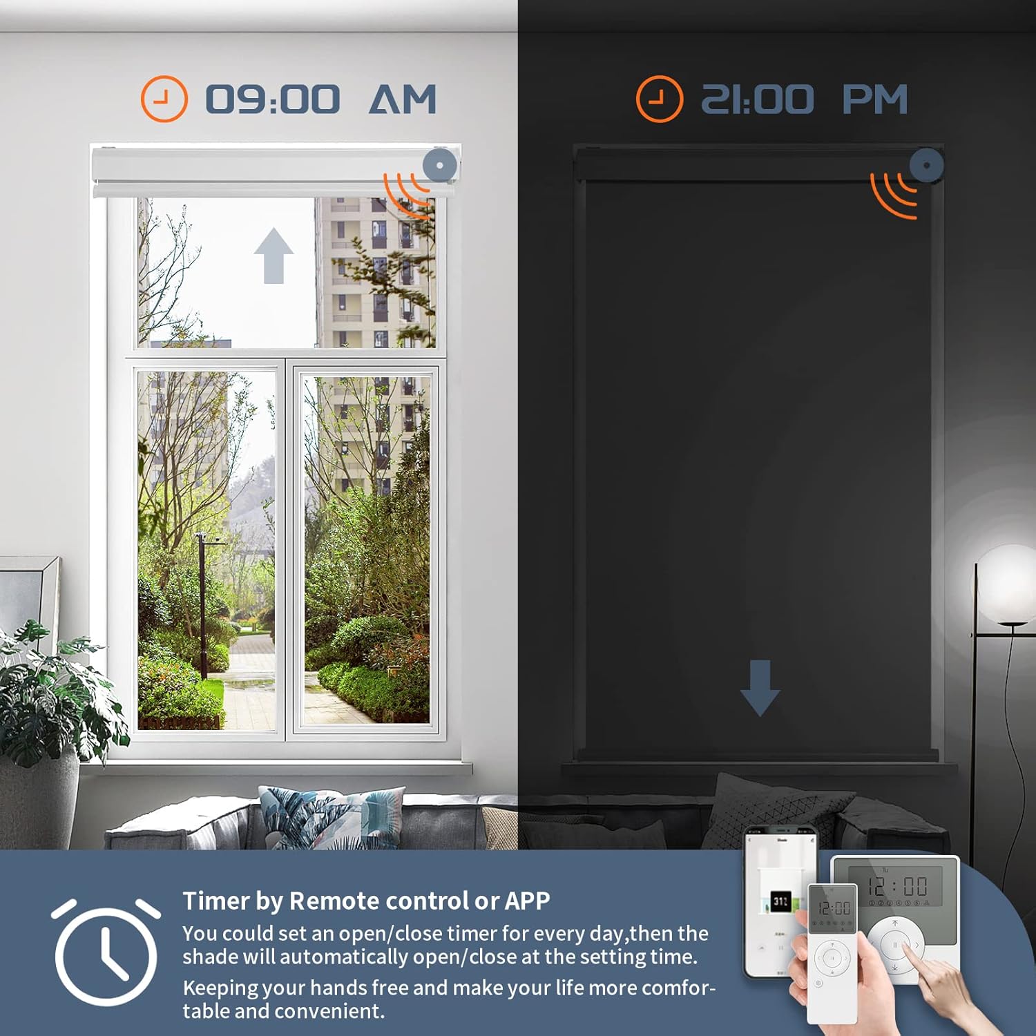 Persianas opacas motorizadas personalizadas con cenefa Bluetooth APPControl compatible con Alexa, Google, Siri (azul tenim)