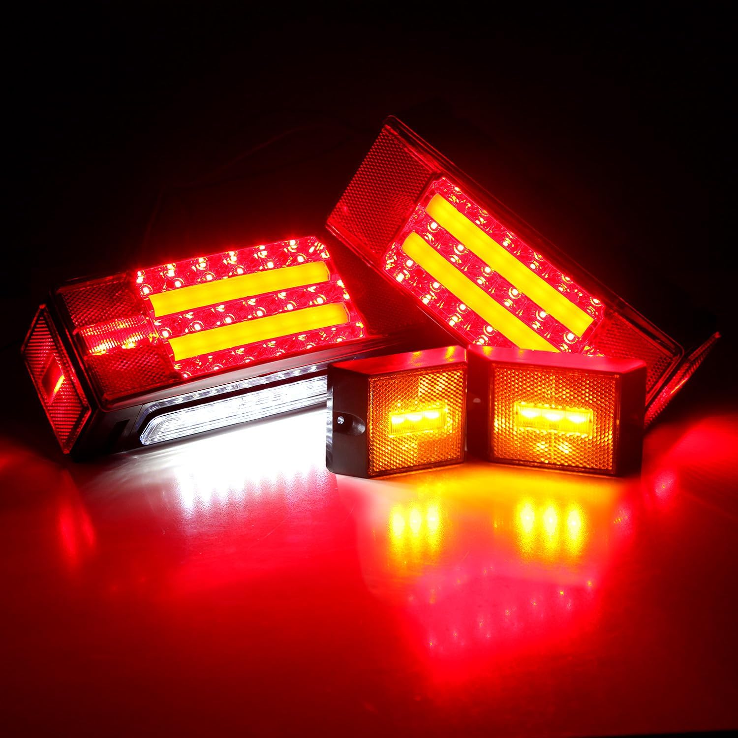 Konrali Kit de luces traseras LED sumergibles para remolque, halo brillante, kit de luces de remolque de barco, luces traseras LED rectangulares con