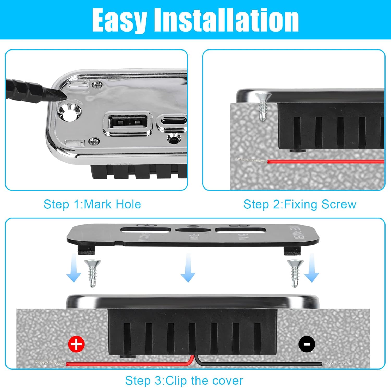3 puertos de salida USB de 12 V, puerto USB A dual 3.1A, puerto tipo C PD QC 3.0 carga súper rápida compatible con teléfono 14 13 12, S22 S21 S20,