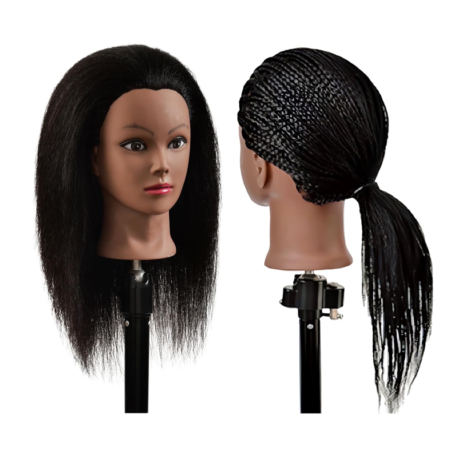 WikNifo – Cabeza de maniquí de cabello 100% humano real con soporte para peluquería práctica maniquí cosmetología muñeca entrenamiento cabeza