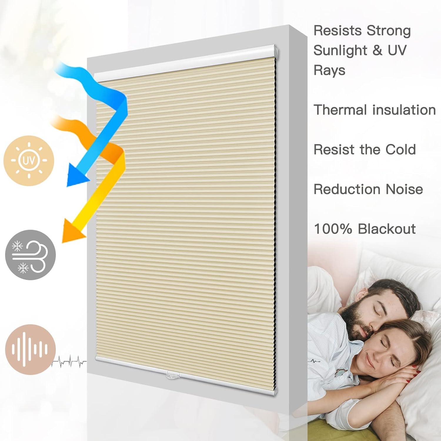 Moonice Persianas celulares opacas sin cordón, persianas celulares para puerta de ventanas, persianas personalizadas de panal para el hogar, cocina,