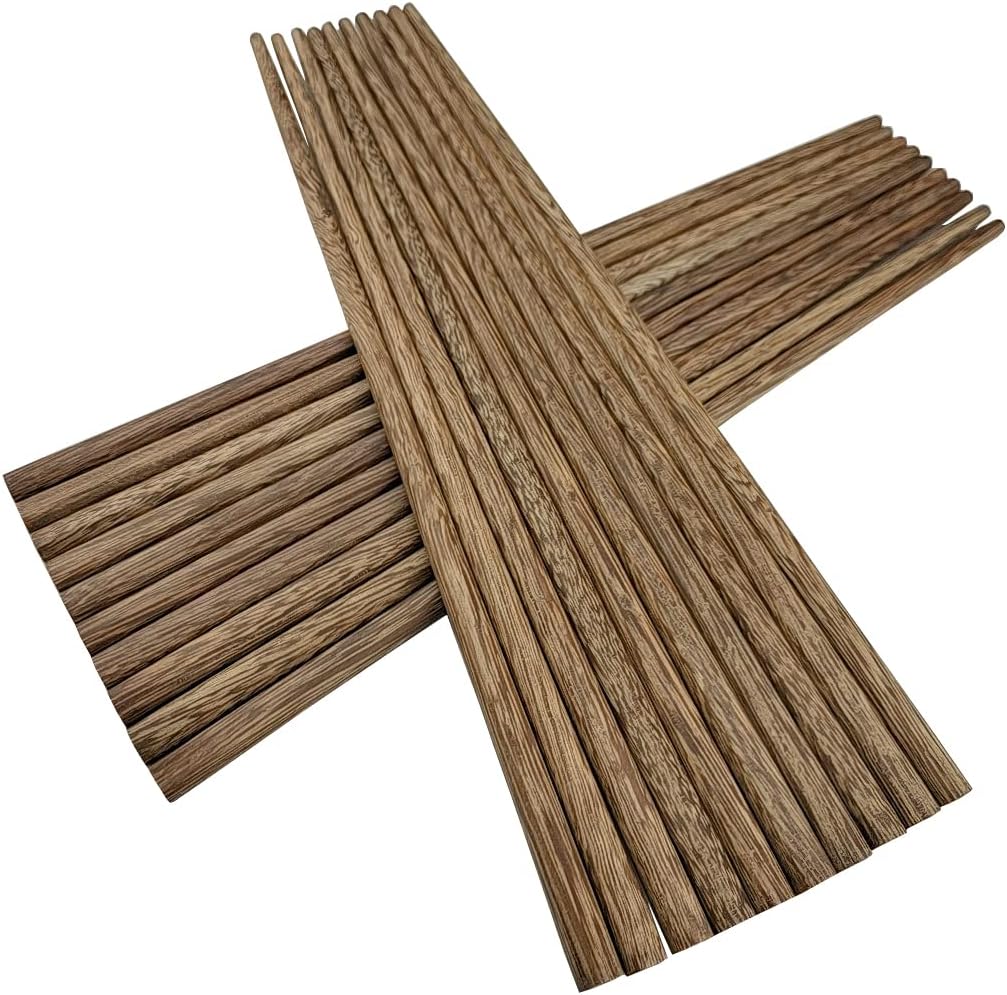M.G Palillos de madera wengué, 10 pares de palillos de madera, palillos de madera reutilizables chinos, japoneses coreanos, aptos para lavavajillas