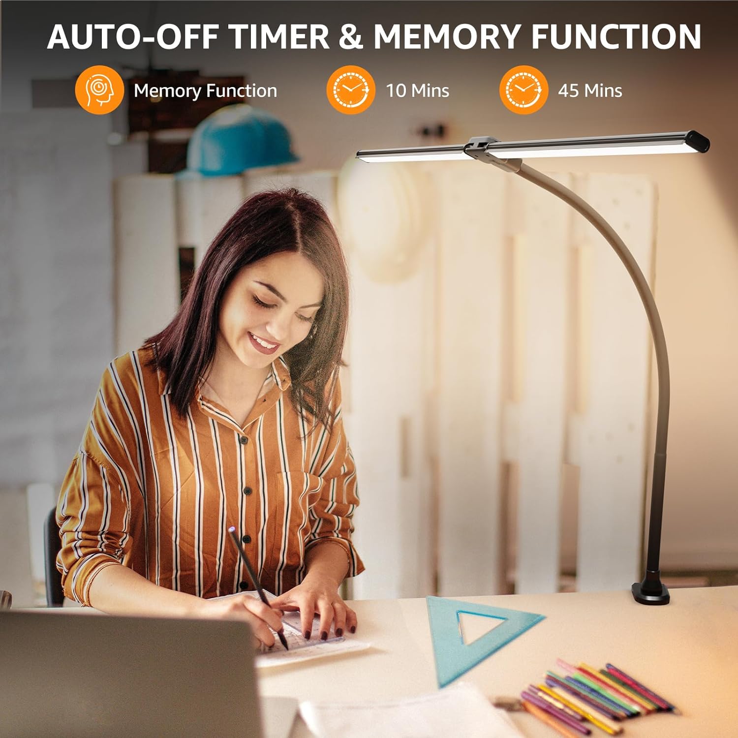 ShineTech Led Desk Lamp for Office Home, Bright Double Head Desk Light with Clamp, Architect Task Lamp 50 Lighting Modes Adjustable Flexible
