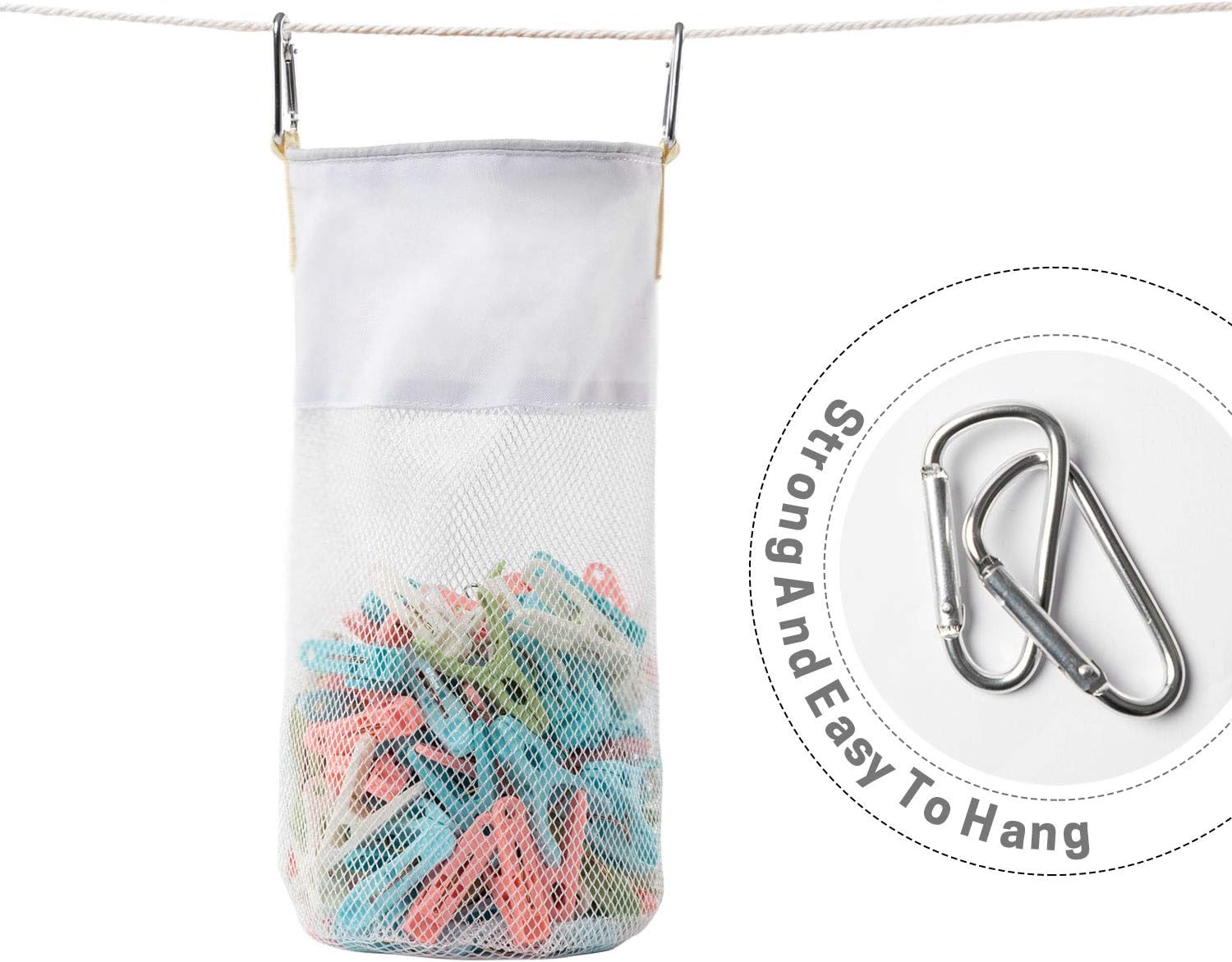 GNEGNI Bolsa de soporte para pinzas para ropa al aire libre, organizador de almacenamiento de pinzas de ropa de malla de gran capacidad con gancho,