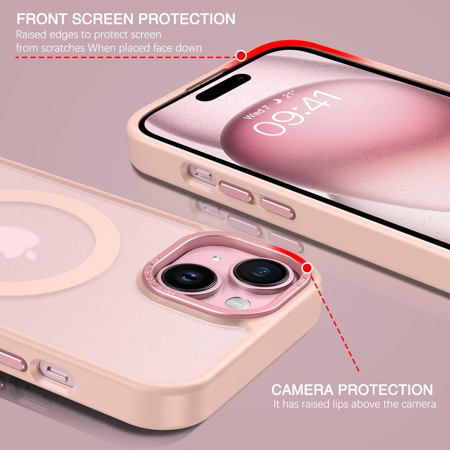 BENTOBEN Funda magnética compatible con iPhone 15, iPhone 15 compatible con MagSafe translúcida mate a prueba de golpes para mujeres y hombres,
