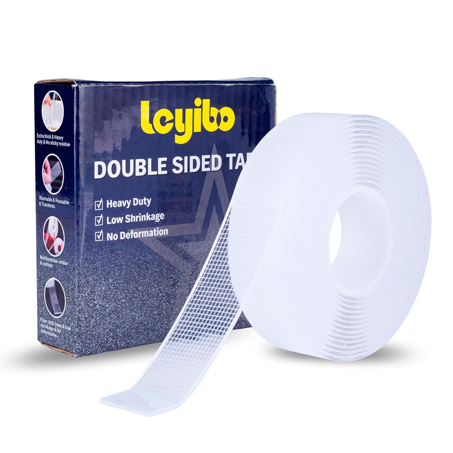 Leyibo Cinta adhesiva de doble cara resistente, 1 pulgada x 10 pies extraíble de montaje nano cinta adhesiva, lavable y reutilizable, cinta adhesiva