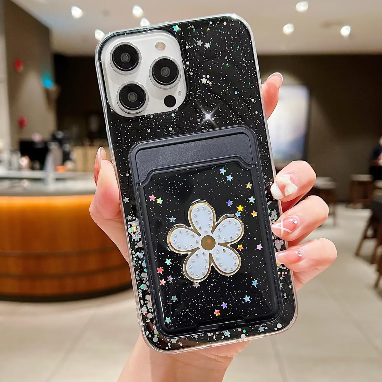 Miagon – Funda transparente con purpurina para Samsung Galaxy A32 5G, ranura para tarjetas, ajuste delgado, funda suave con bonito tarjetero de