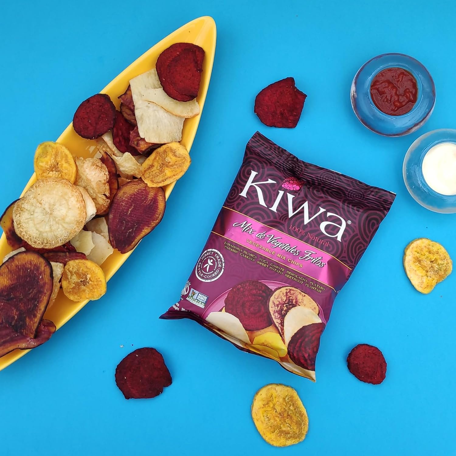 Kiwa Chips vegetales  Mezcla de patatas fritas de mandioca, plátano, remolacha, batata, chirivía (6 paquetes de bolsas individuales de 2.5 onzas)